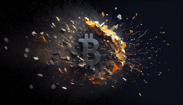 Primer plano del signo de bitcoin estrellado en un fondo oscuro generado