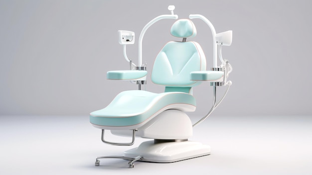 Primer plano de la silla dental con asiento azul claro mejorado por IA generativa