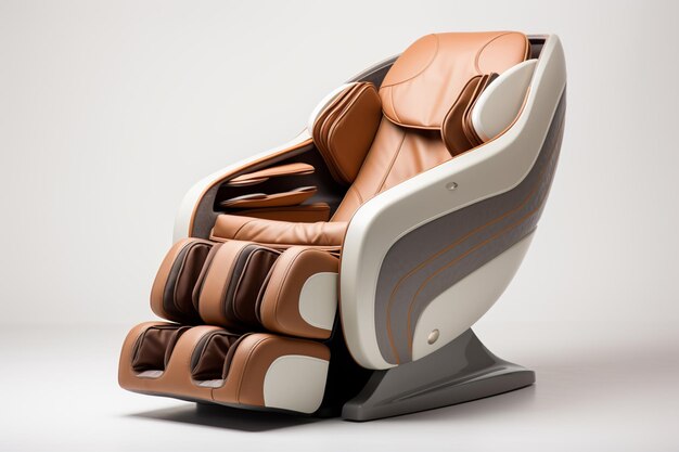 un primer plano de una silla de masaje con un esquema de color marrón y blanco generativo ai
