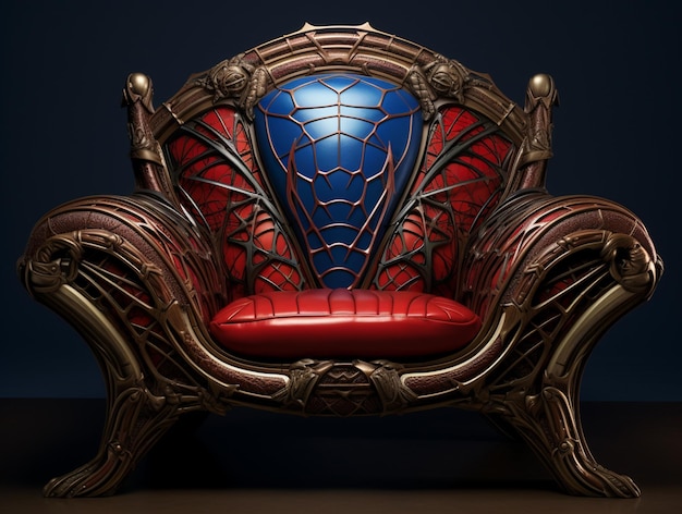 Un primer plano de una silla roja con un escudo azul ai generativo