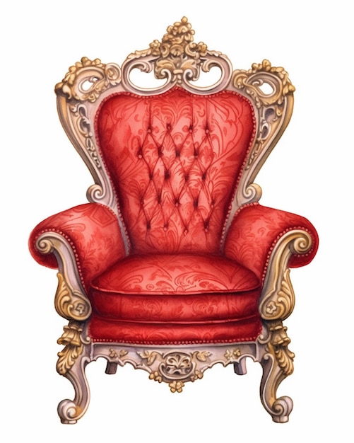 Un primer plano de una silla roja con un marco dorado generativo ai