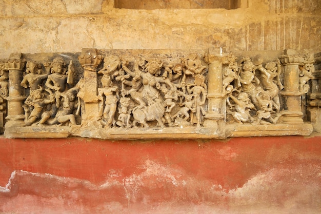 Primer plano del sitio de Chand Baori rico en pozos y estanques en Abhaneri en Rajastán, India