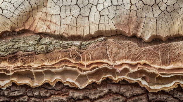 Foto un primer plano del sitio del injerto muestra los intrincados patrones de las dos capas de cambium de los árboles que se fusionan