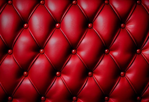 Un primer plano de un sofá de cuero rojo con una funda de cuero rojo.