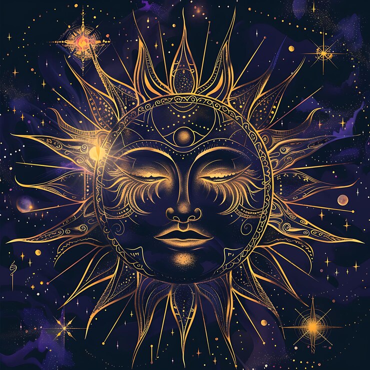 un primer plano de un sol con una cara en el medio