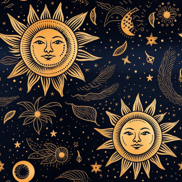 un primer plano de un sol y una luna con estrellas y nubes generativo ai