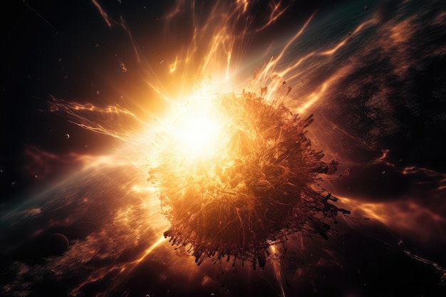 Primer plano del sol con ráfagas de energía y explosiones visibles creadas con ai generativo