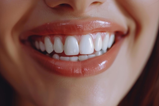 primer plano de una sonrisa con dientes blancos y sanos