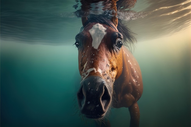 Primer plano submarino del caballo Ilustración generativa de IA