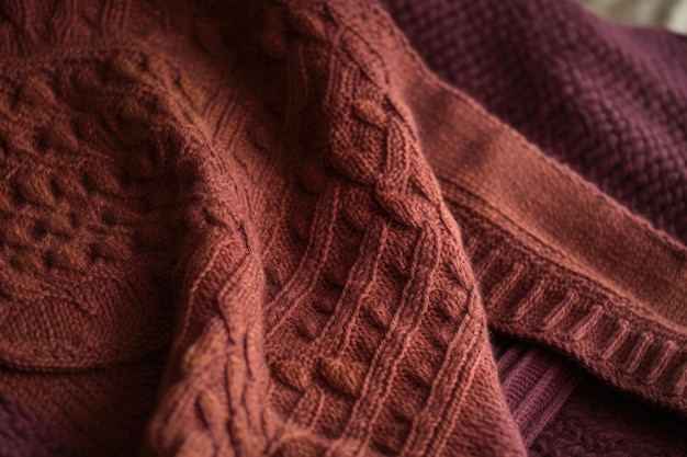 Primer plano de suéter de punto con textura intrincada y patrón creado con ai generativo