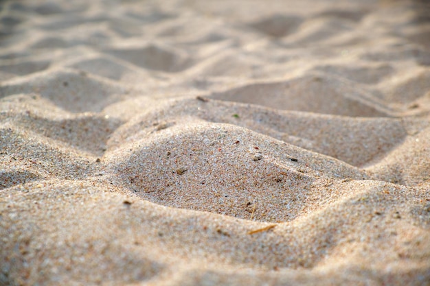 Primer plano de la superficie de arena amarilla limpia que cubre la playa costera iluminada con luz diurna Concepto de viajes y vacaciones