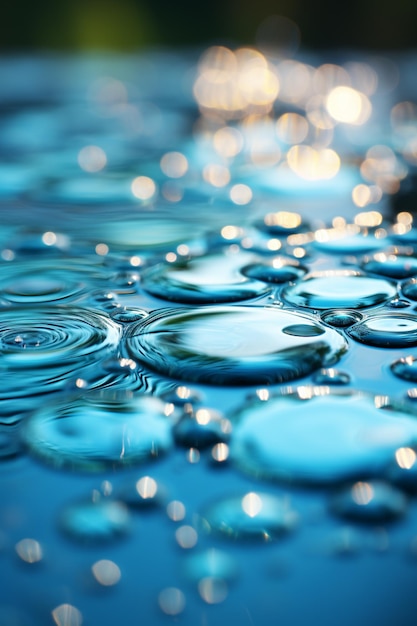 Foto un primer plano de una superficie azul con gotas de agua ai generativa