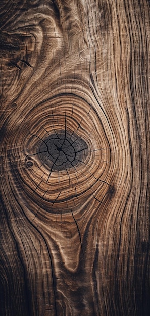 Un primer plano de una superficie de madera con un nudo en el medio generativo ai