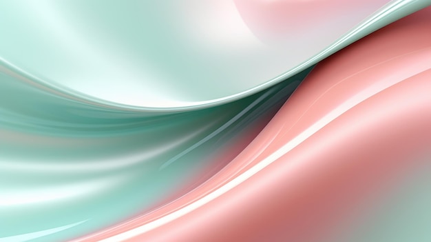 El primer plano de una superficie de metal brillante en colores rosa rubor azul polvo y verde menta en estilo pastel con un enfoque suave Exuberante ilustración 3D