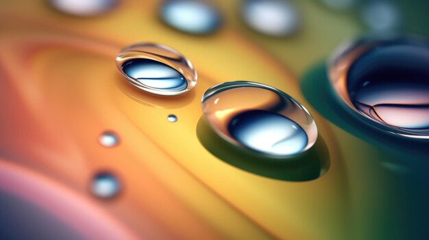 El primer plano de una superficie metálica brillante en verde rubor rosa buttercup amarillo y azul marino con un enfoque suave Ilustración 3D exuberante