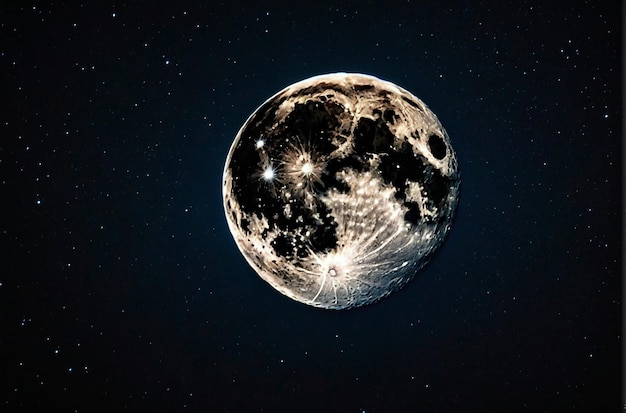 Un primer plano de una superluna contra un cielo estrellado