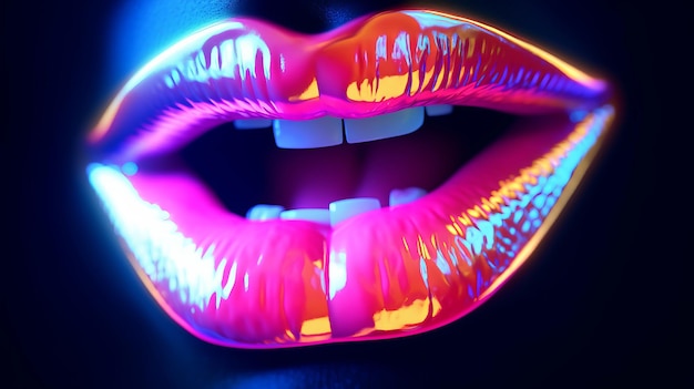 Primer plano surrealista de los labios de una mujer con colores brillantes Generativo ai