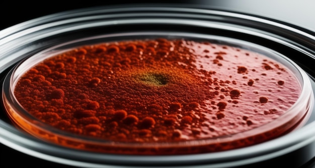 Foto primer plano de una sustancia roja con burbujas posiblemente una reacción química o un fenómeno natural