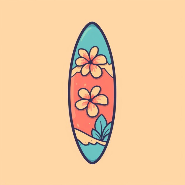 Foto un primer plano de una tabla de surf con flores ai generativa