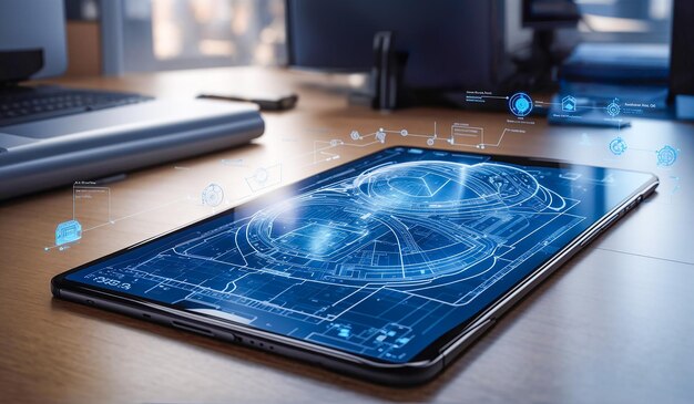 primer plano de una tableta con datos en realidad aumentada