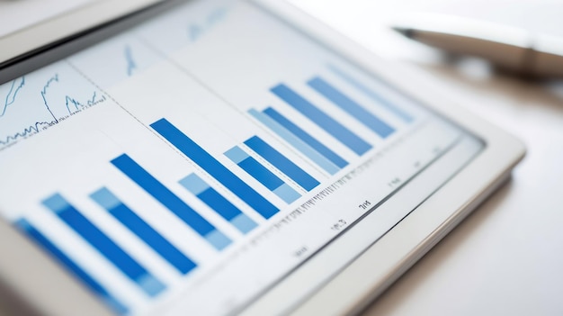 Primer plano de una tableta que muestra gráficos y gráficos comerciales