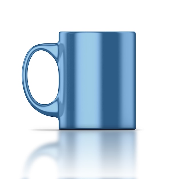 Primer plano de taza azul aislado en blanco