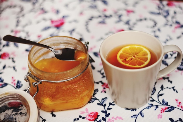 Foto primer plano del té en la taza