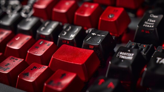 Un primer plano del teclado de la computadora con las teclas rojas para copiar el espacio