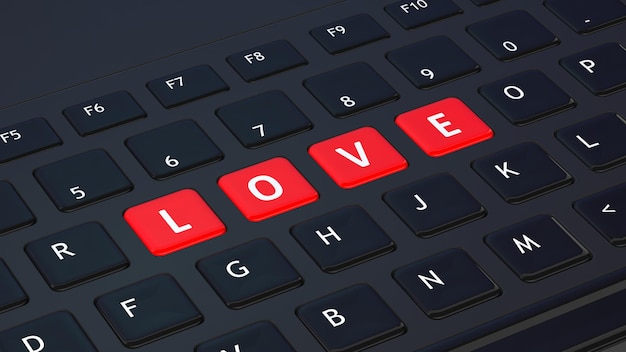 Primer plano de teclado negro con la palabra amor
