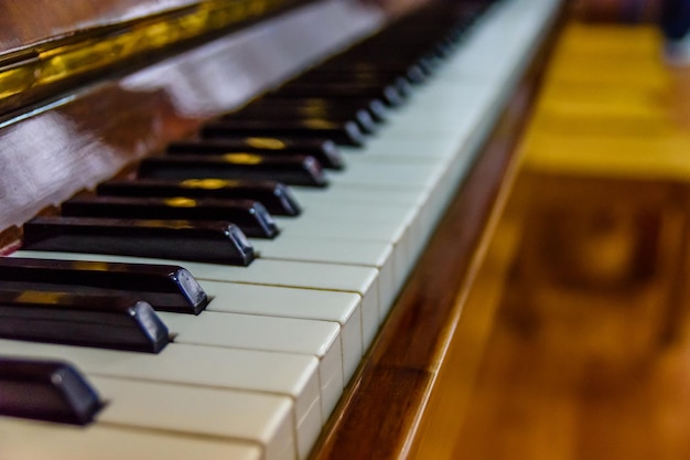 Primer plano de las teclas del piano en blanco y negro