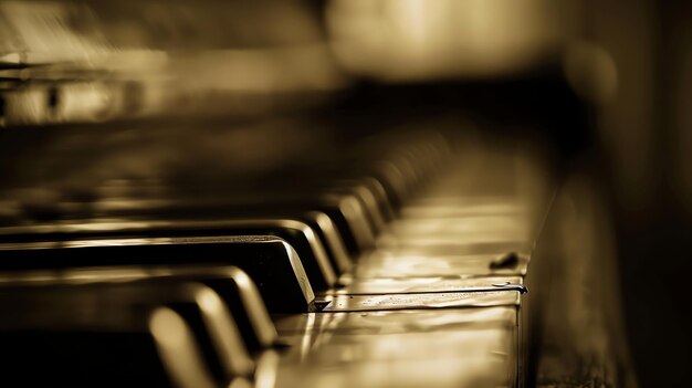 Foto un primer plano de las teclas del piano con un fondo borroso la luz cálida y el enfoque suave crean una atmósfera romántica de ensueño