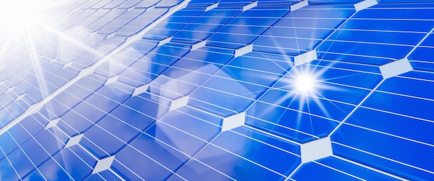 Primer plano de la tecnología ecológica de la planta de energía de la granja de células solares