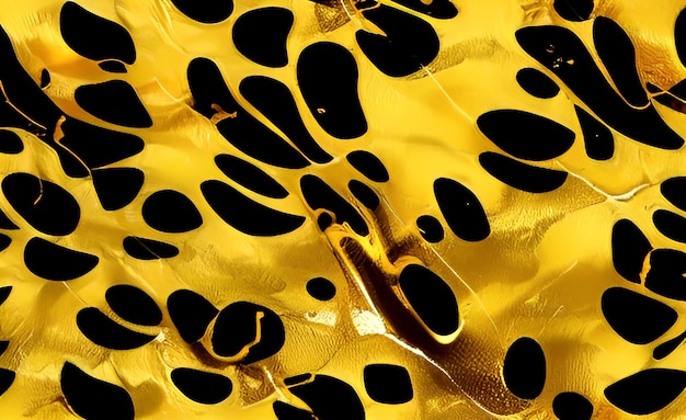Un primer plano de una tela dorada y negra con puntos negros.