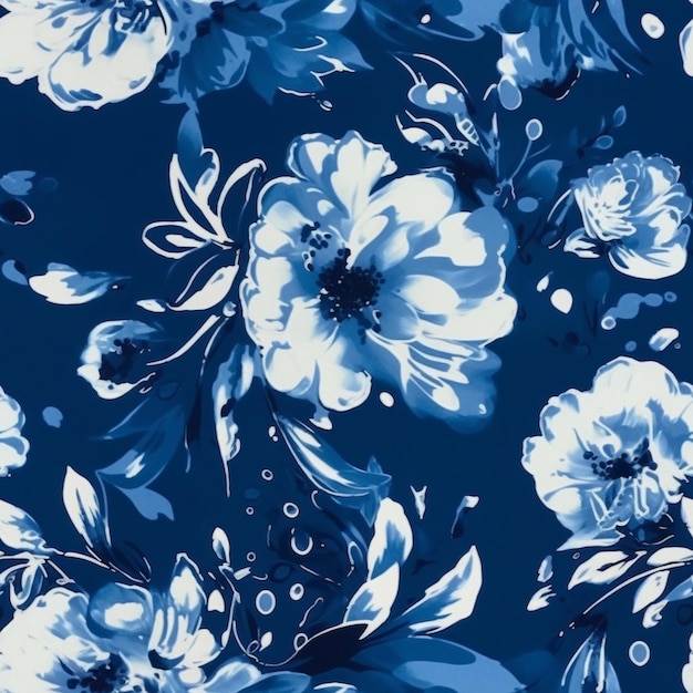 un primer plano de una tela de impresión floral azul y blanca generativa ai