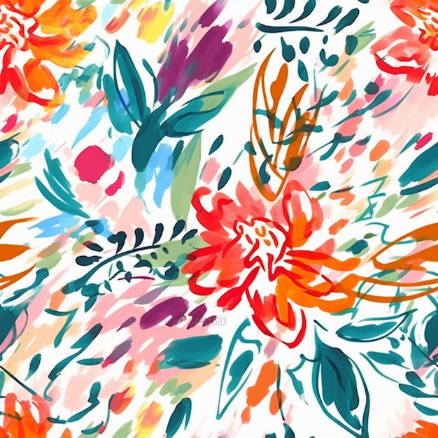 un primer plano de una tela de impresión floral colorida con un fondo blanco