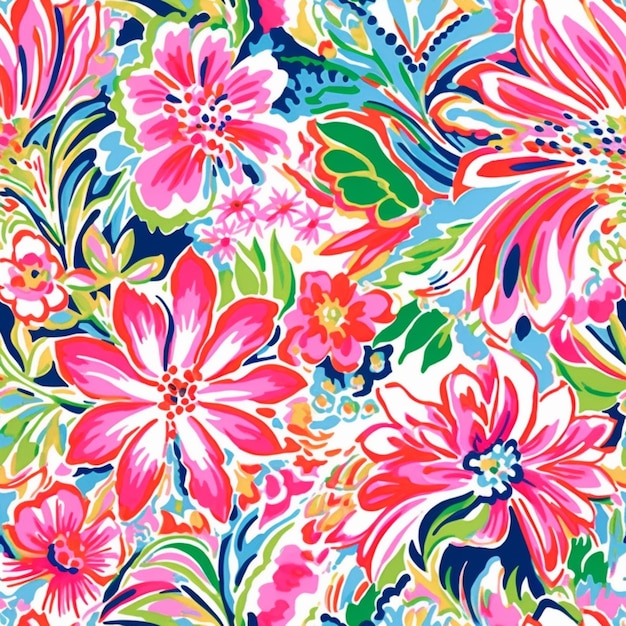Foto un primer plano de una tela de impresión floral colorida generativa ai