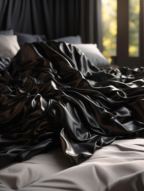 Foto un primer plano de una tela negra en una cama