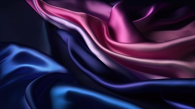 Un primer plano de una tela de seda rosa y azul.