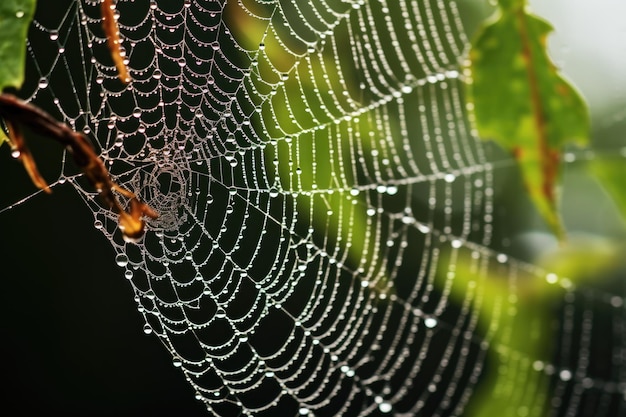 Primer plano de telaraña con insectos atrapados