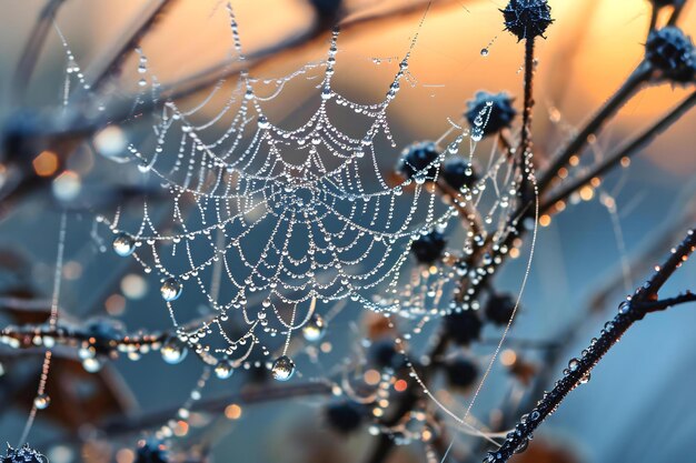 un primer plano de una telaraña en una planta