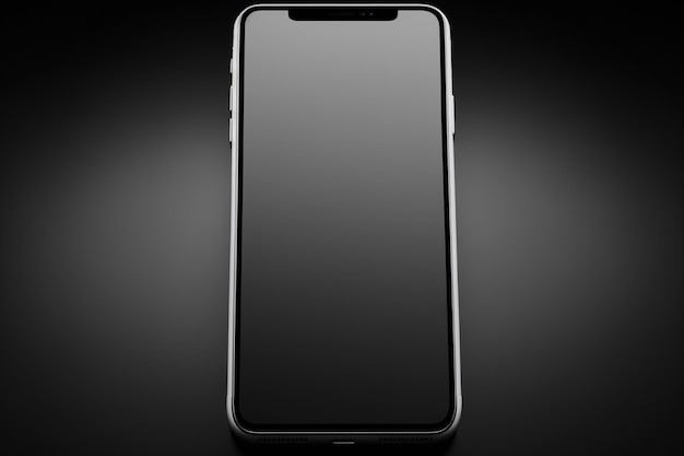 Un primer plano de un teléfono inteligente con una pantalla negra sobre un fondo negro