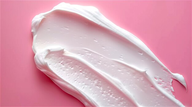 Foto primer plano de textura blanca de crema sobre un fondo rosado