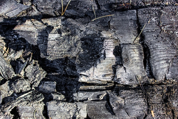 Primer plano de textura de carbones quemados negros