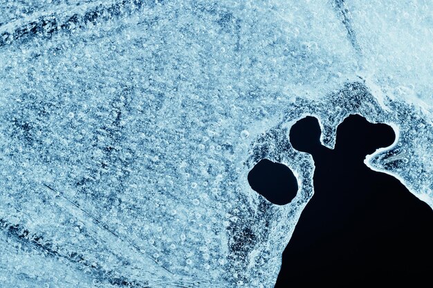 Primer plano de una textura de hielo agrietado. Foto macro de estudio.