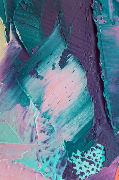 Primer plano de una textura de pintura abstracta de arte colorido y áspero con pincelada de aceite, pintura con espátula