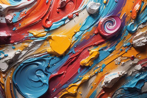 Primer plano de la textura de la pintura de arte abstractamente áspera y colorida de impasto