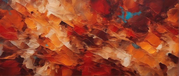 Primer plano de una textura de pintura artística de color beige, marrón, naranja, rojo, multicolor, áspero y abstracto