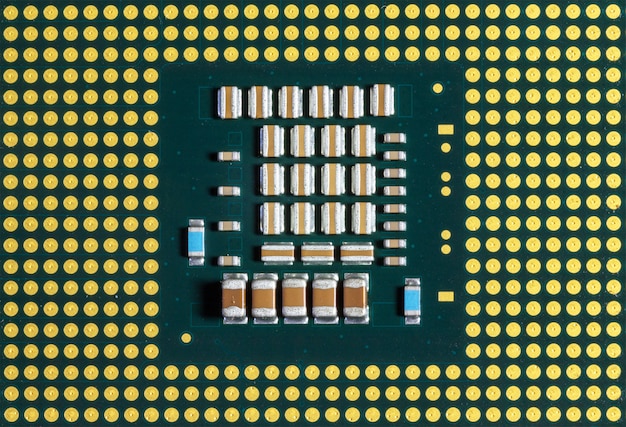 Primer plano de la textura del procesador, vista desde arriba