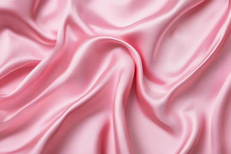 Primer plano de la textura de la tela de satén rosa suave