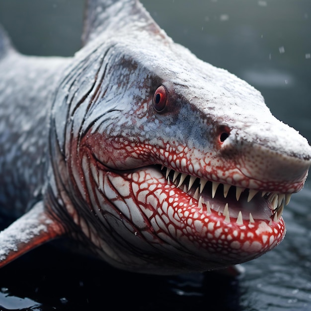 Primer plano de un tiburón con dientes grandes y afilados